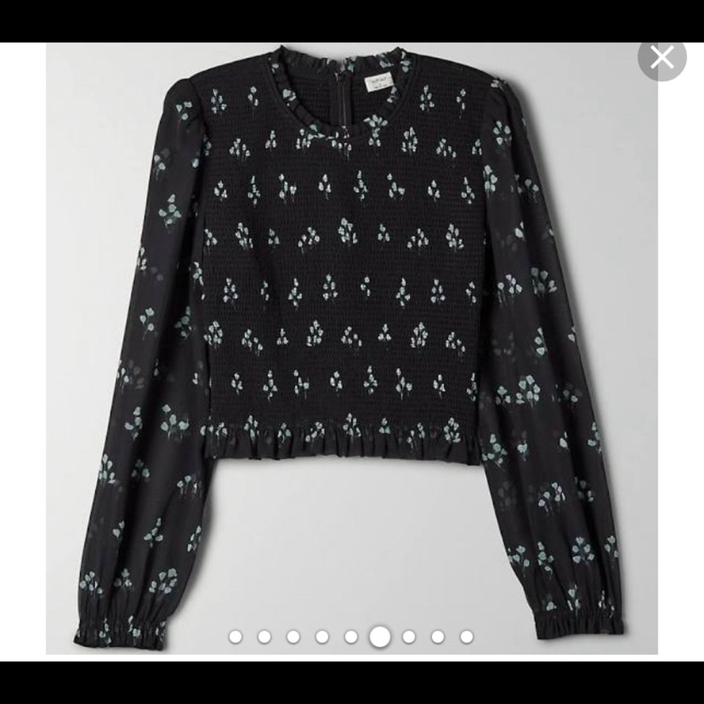Aritzia Wilfred Tempest Blouse in Black and Aqua